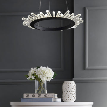 Elsa 24" Adjustable Integrated LED Modern Crystal Pendant - JONATHAN Y